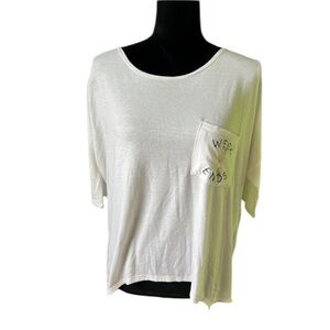 Fifth Sun Womens White Weekends embroidered champagne graphic top Medium